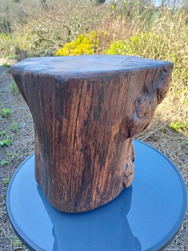 Rustic elm side table - elm, stool