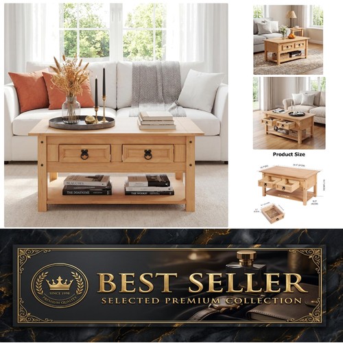 Rustic pine wood coffee table - rustic,